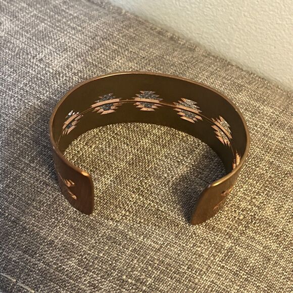 Navaho Copper Cuff Bracelet Women’s Stamped Geometric Native American - Picture 2 of 5